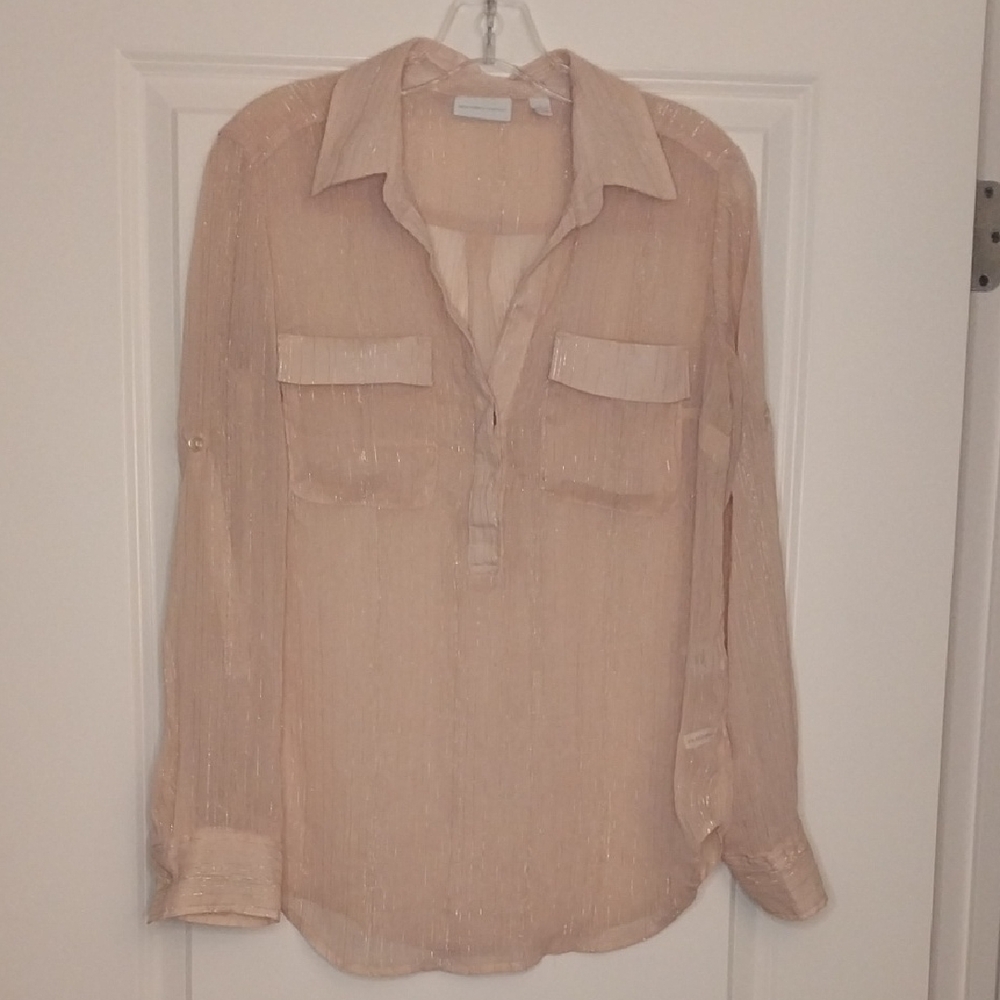 New York & Company Beige Sheer Blouse